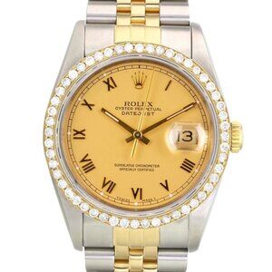 ROLEX DATEJUST CHAMPAGNE INDEX DIAL DIAMOND 18KY-STEEL JUBILEE WATCH 36MM 16233